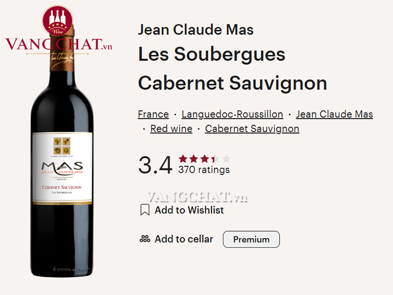 Đánh giá rượu vang Pháp Jean Claude Mas Cabernet Sauvignon Les Soubergues trên cộng đông vang Vivino