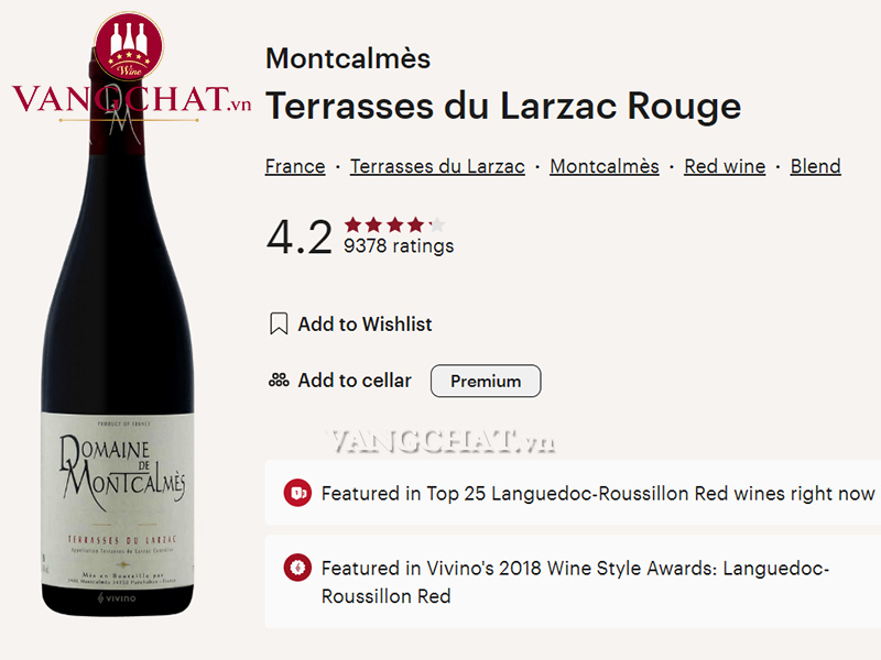 Đánh giá rượu vang Montcalmès Terrasses du Larzac của cộng đồng