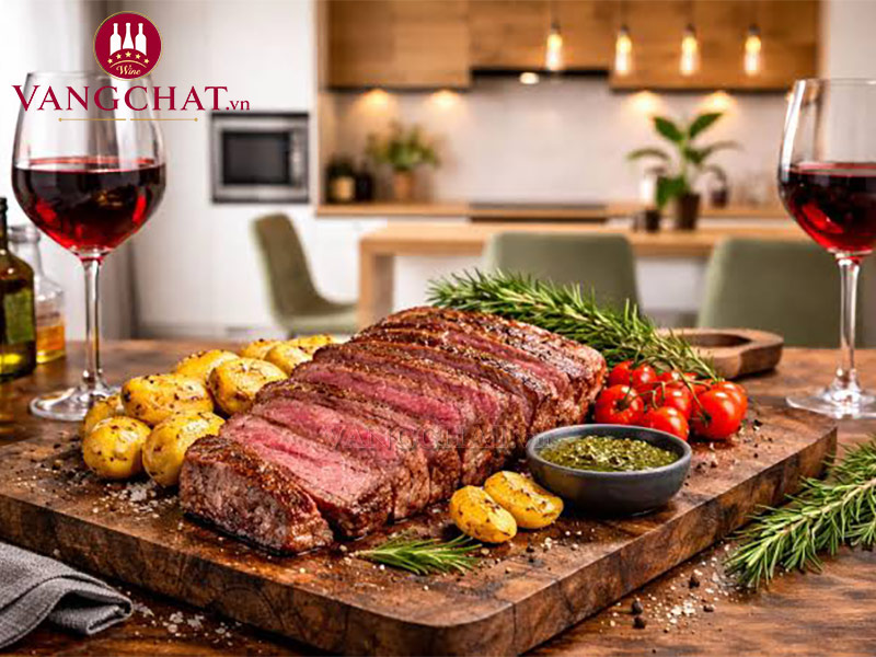 Thưởng thức món ăn cùng rượu vang Da Cabernet Sauvignon