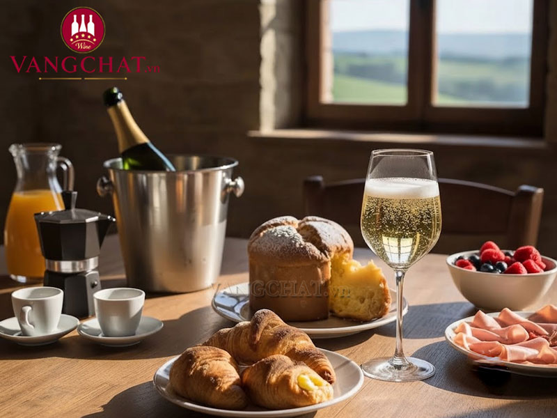 Thưởng thức vang Astrale Vino Spumante Cuvee cùng bánh ngọt