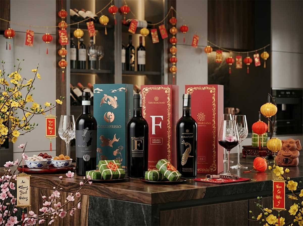 Bộ ba quà tặng Tết rượu vang nhập khẩu chính hãng