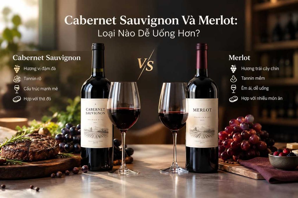 Cabernet Sauvignon va Merlot loai nao de uong hon