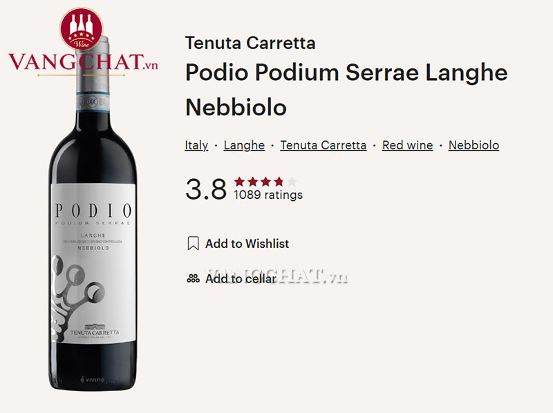 Đánh giá rượu vang Tenuta Carretta Podio Podium Serrae Langhe DOC Nebbiolo của cộng đồng vang