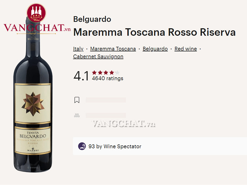 Đánh giá rượu vang Mazzei Tenuta Belguardo Maremma Toscana Rosso Riserva của cộng đồng vang