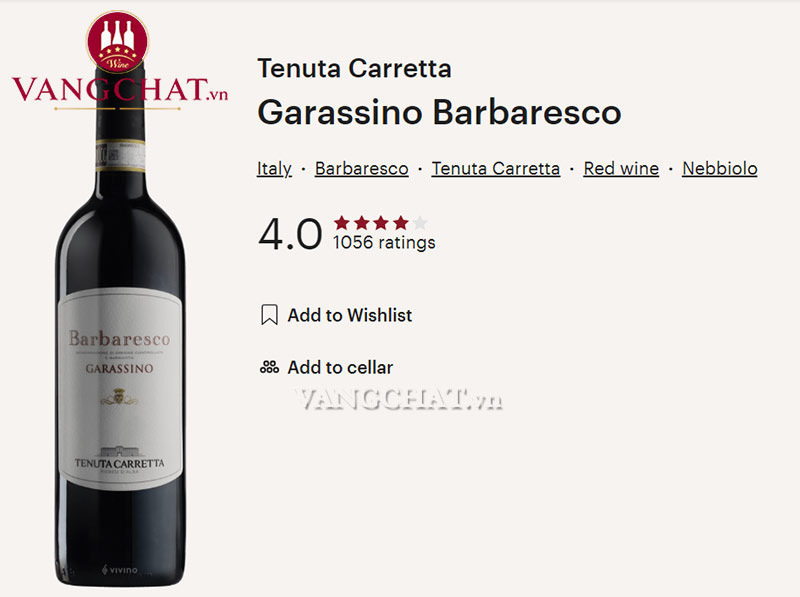 Đánh giá giá rượu vang Tenuta Carretta Garassino Barbaresco DOCG của công đồng vang