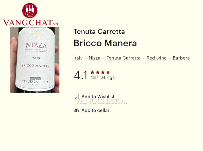 Đánh giá rươu vang Tenuta Carretta Nizza Bricco Manera từ cộng đồng vang