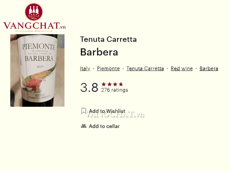 Đánh giá rượu vang Tenuta Carretta Piemonte Barbera từ cộng đồng vang