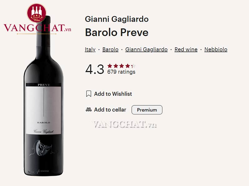 Đánh giá rượu vang Gianni Gagliardo Barolo DOCG Preve từ cộng đồng vang