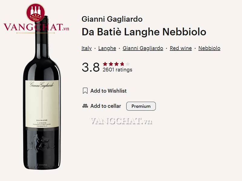 Đánh giá rượu vang Gianni Gagliardo Dabatiè Langhe Nebbiolo của cộng đồng vang