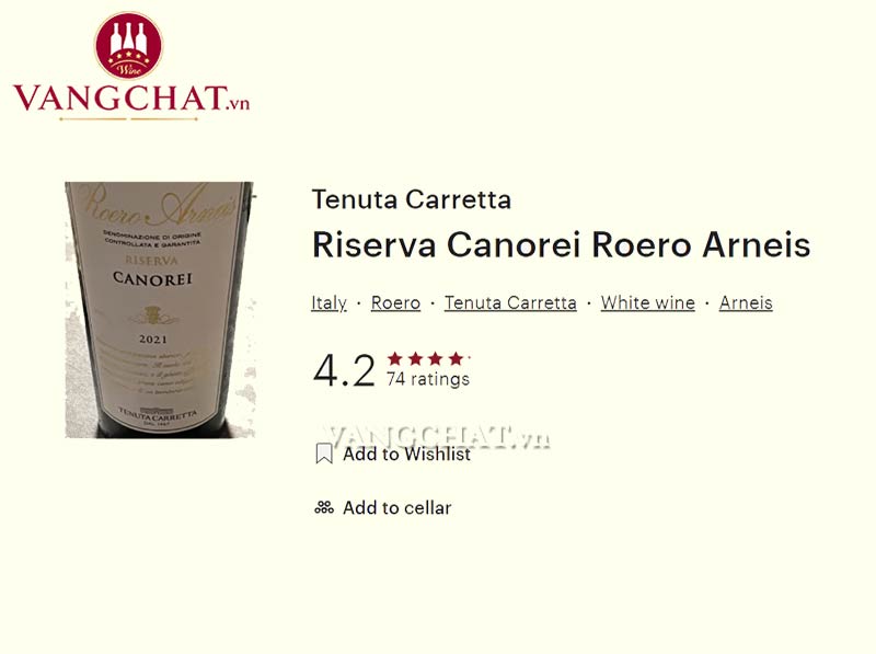 Đánh giá rượu vang Tenuta Carretta Canorei Roero Arneis Riserva của cộng đồng vang