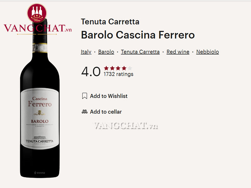 Đánh giá rượu vang Tenuta Carretta Cascina Ferrero Barolo DOCG của cộng đồng vang